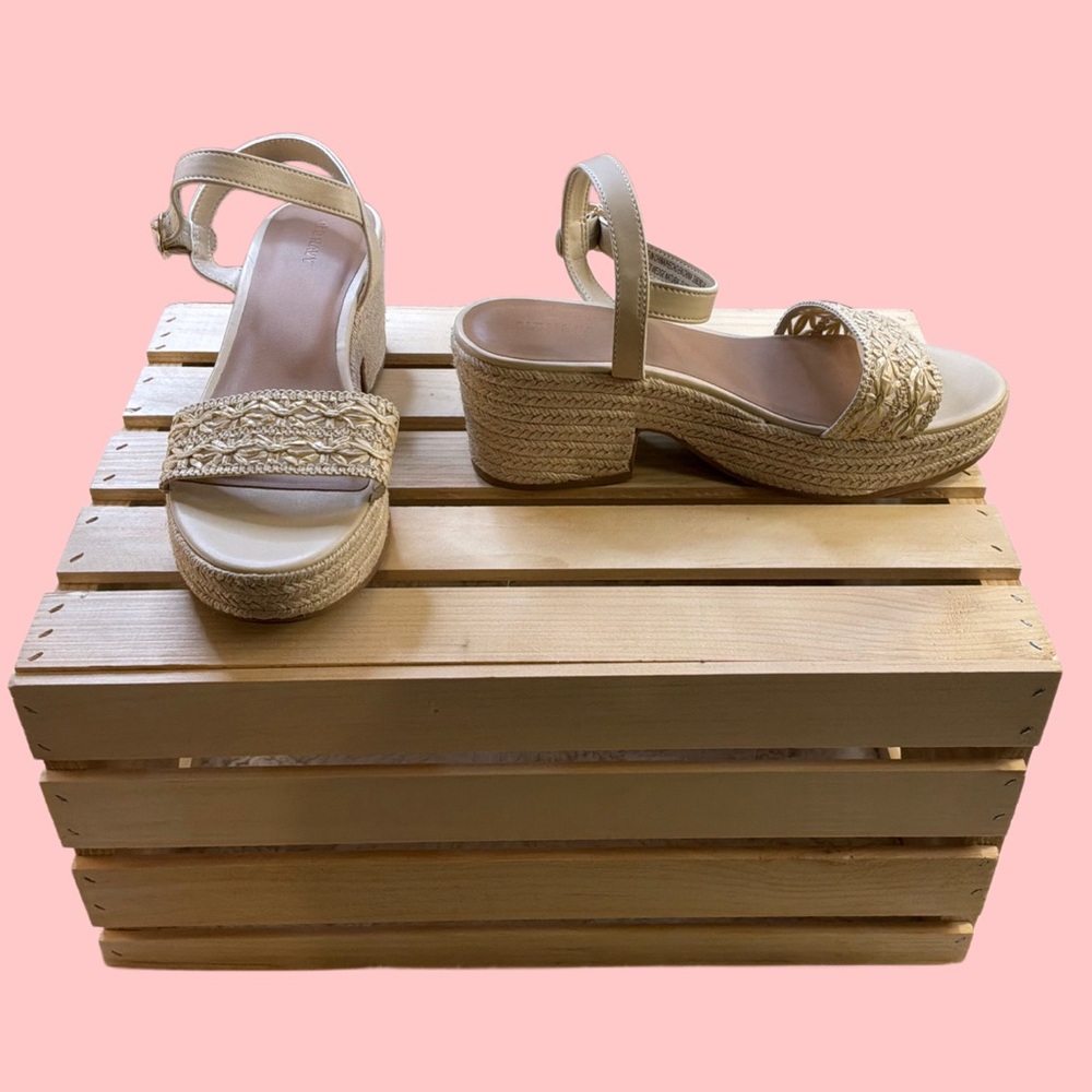 Old Navy Espadrille Platform Sandals Wedge Heel Natural Floral Women’s 11